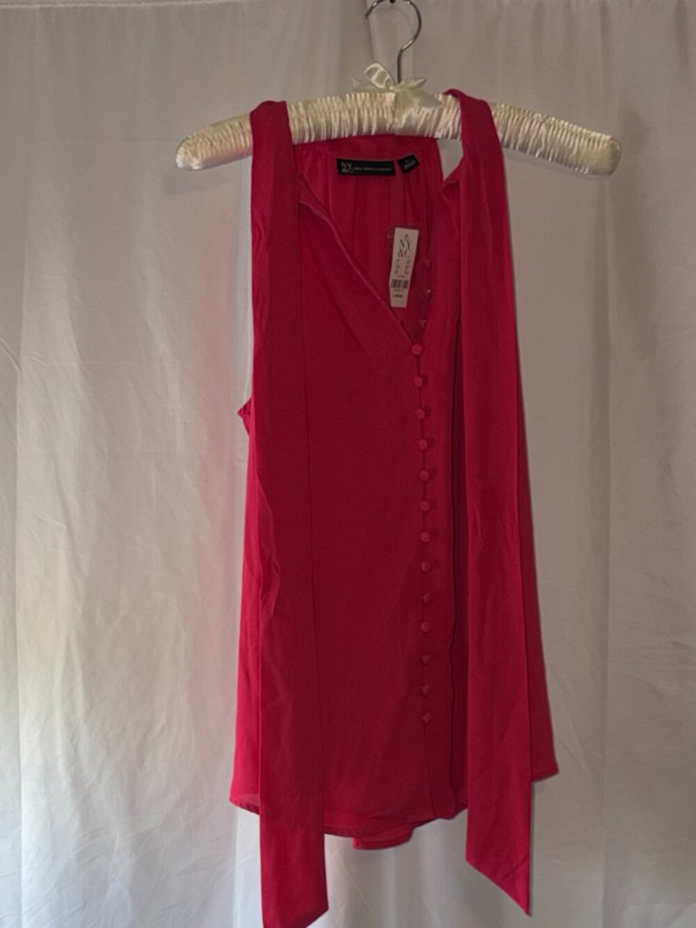New York & Company Bow-Front Button-Down Halter neck Blouse Pink